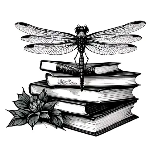 dragonfly on books stacked tattoo design idea