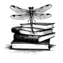 dragonfly on books stacked tattoo design idea