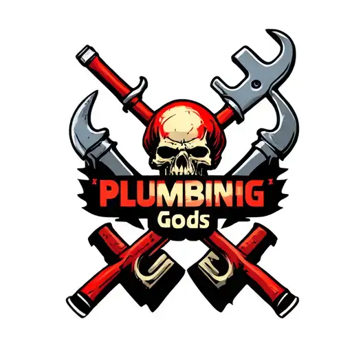 "Plumbing Gods" pipe wrench crossed with plunger  tattoo design idea