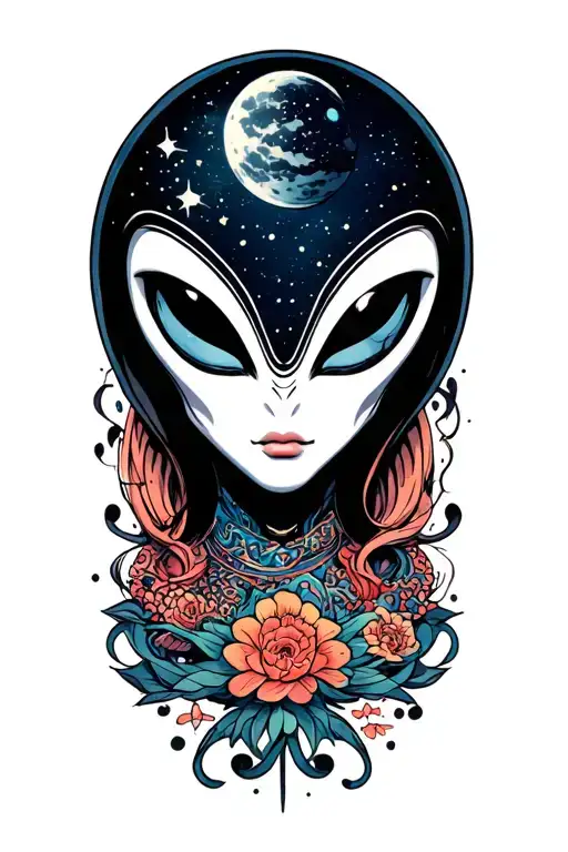 alien androgynous in space tattoo design idea