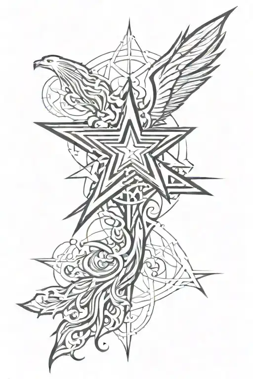 chaos star with phoenix bird combined together tattoo design idea