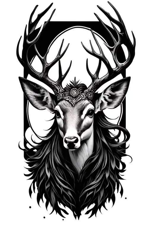 ametrius goddess deer antlers tattoo design idea