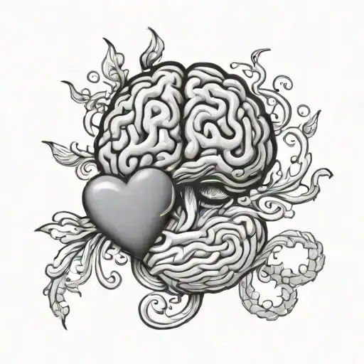 fine line tattoo of brain and heart fighting each other tattoo design idea