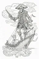 skeleton pirate standing on sinking ship sailing through stormy tattoo design idea