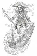 skeleton pirate standing on sinking ship sailing through stormy tattoo design idea