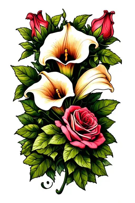 Calla lily and rose vine tattoo design idea
