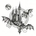 gothic castle moon bats geometric ornate   tattoo design idea