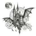 gothic castle moon bats geometric ornate   tattoo design idea