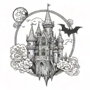 gothic castle moon bats geometric ornate   tattoo design idea