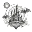 gothic castle moon bats geometric ornate   tattoo design idea