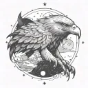 eagle, wolf and aquarius constellation merging together tattoo design idea