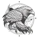 eagle, wolf and aquarius constellation merging together tattoo design idea