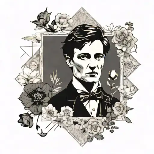 a book with Arthur Rimbaud and flowers growing tattoo design idea