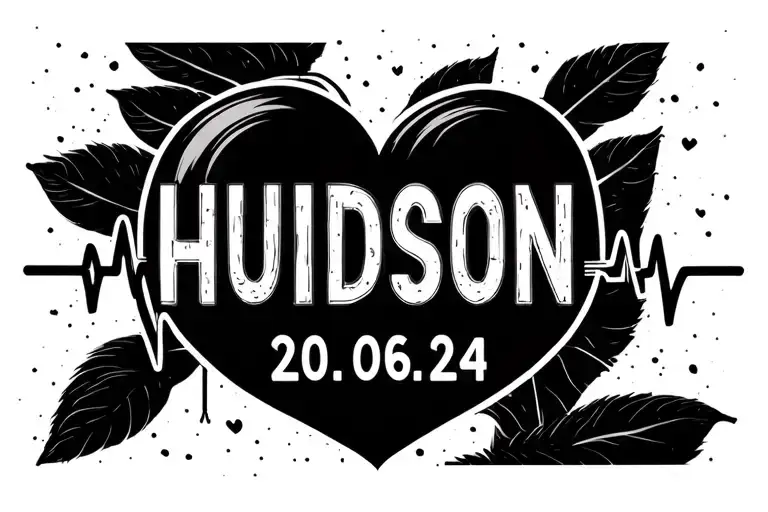 heartbeat line into the name hudson with date 20.06.24. no heart just line tattoo design idea