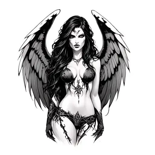 seductive evil witchblade angel tattoo design idea