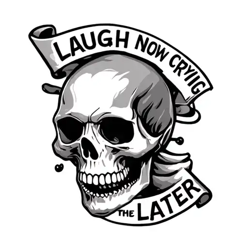 Tattoo with a skull and text laugh now crying later tattoo design idea