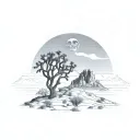 joshua tree and skull rock with mountain background tattoo design idea