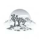 joshua tree and skull rock with mountain background tattoo design idea