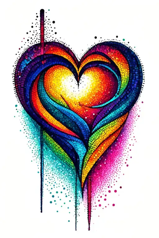 'EMR' inside a multicoloured abstract heart shape tattoo design idea