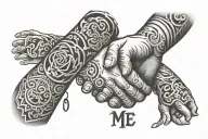 handshake with text 'ME' tattoo design idea