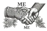 handshake with text 'ME' tattoo design idea