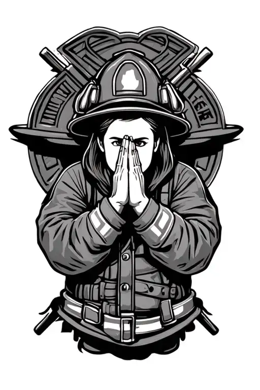 firefighter holding hands praying tattoo design idea