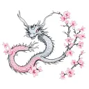 small Japanese dragon spinning around sakura blossom tattoo design idea