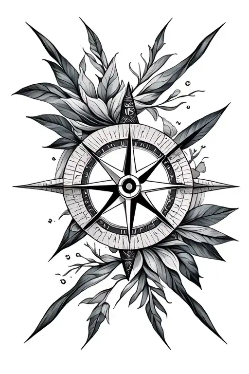 geometrical compass design incorporating elements of nature tattoo design idea