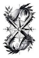 geometrical compass design incorporating elements of nature tattoo design idea