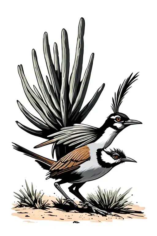 Yucca, desert, roadrunner sprinting through a desert tattoo design idea
