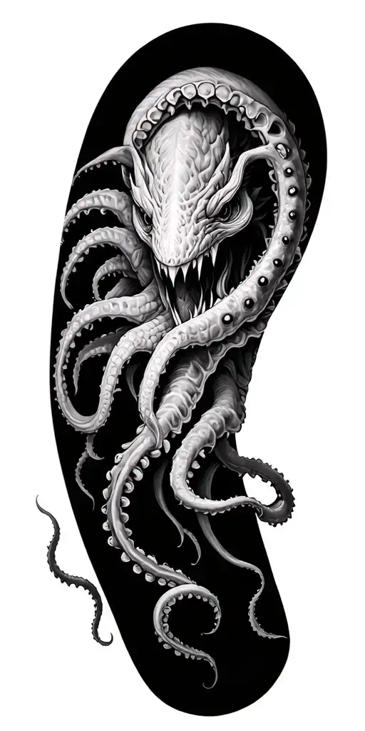 kraken on blackout sleeve tattoo design idea