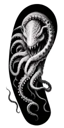 kraken on blackout sleeve tattoo design idea