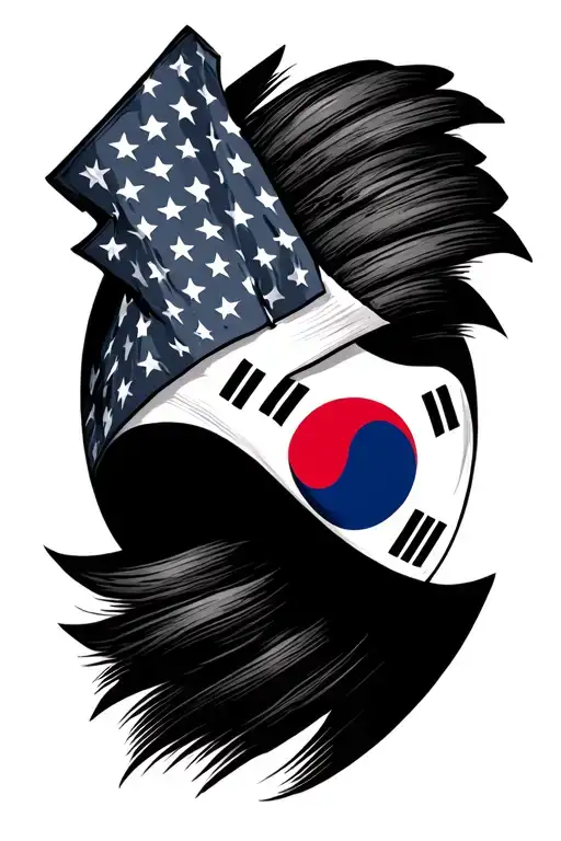 korean and american flag intertwined tattoo design idea