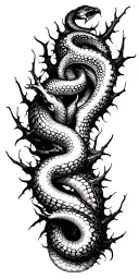 Raw Blackwork Chaotic Bold Strokes Brutalist Dark Abstract  Thorns Expressive Anatomical Horror snake wrapping around tattoo design idea
