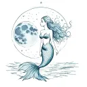 mermaid looking at the moon tattoo design idea