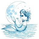 mermaid looking at the moon tattoo design idea