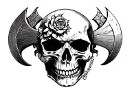 happy skull and two crosses axes tattoo design idea