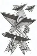 initials E and K, a paper airplane and the lift formula 1/2.p.s.v².cz tattoo design idea