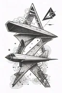 initials E and K, a paper airplane and the lift formula 1/2.p.s.v².cz tattoo design idea