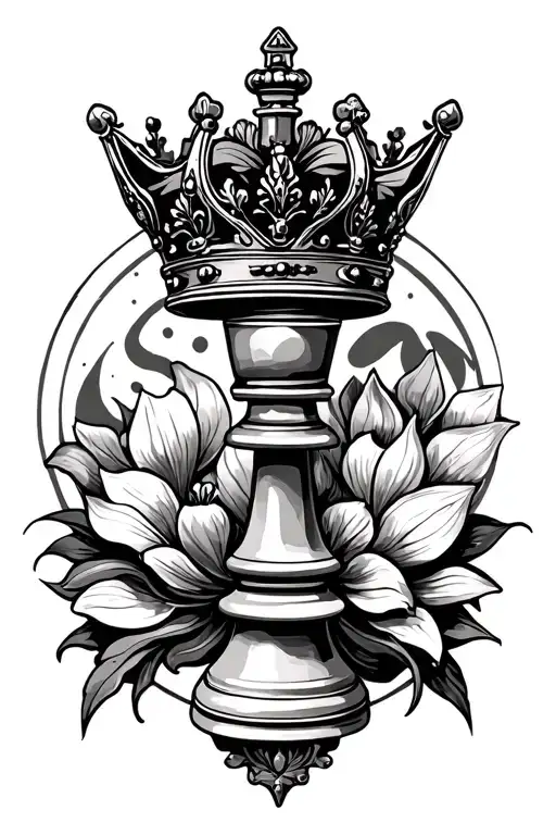 flor de maga with crown and chess piece tattoo design idea