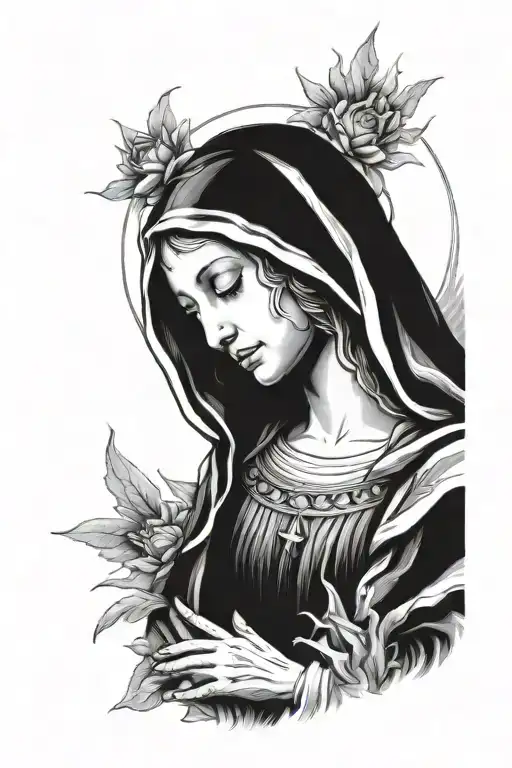 crying virgin mary tattoo design idea