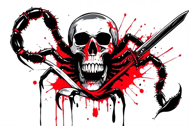 Skull with scorpion with sword tattoo design idea