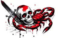 Skull with scorpion with sword tattoo design idea