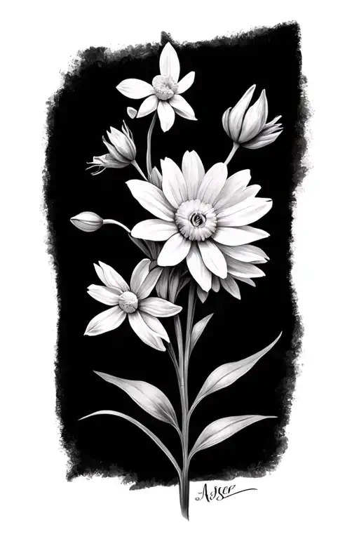 aster flower and narcissus flower tattoo design idea