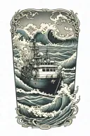 ocean waves, boat, camouflaged, navy seals, all merging  tattoo design idea