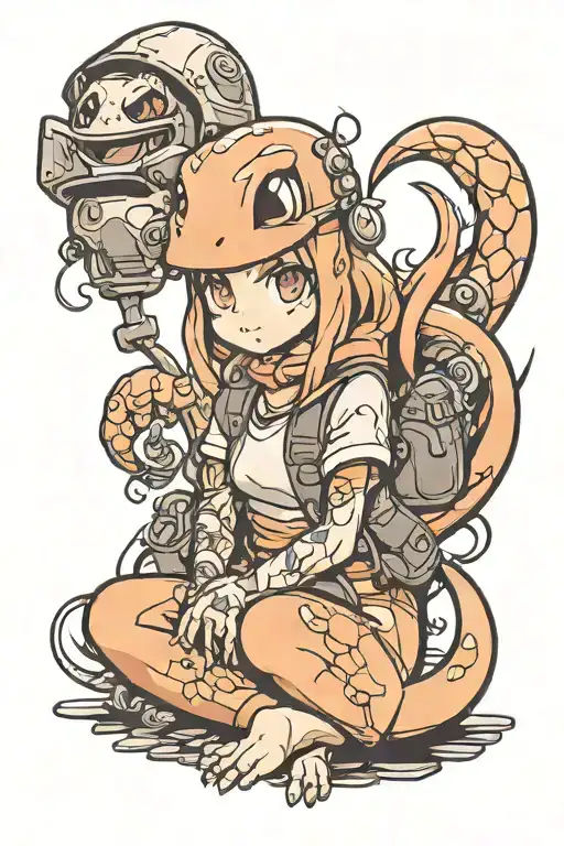 charmander pokemon kawai girl sitting tattoo design idea