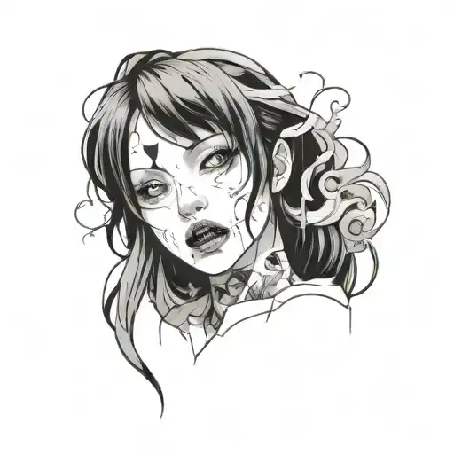 Black And White Anime Girl gore horror gothic Style  tattoo design idea