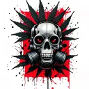 composition A robot skull with a gas mask,in the background a marijuana leaf,hexagonal grid tattoo design idea