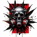 composition A robot skull with a gas mask,in the background a marijuana leaf,hexagonal grid tattoo design idea