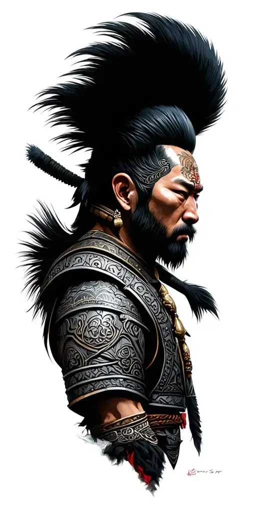 mongolian warrior including tech tattoo design idea